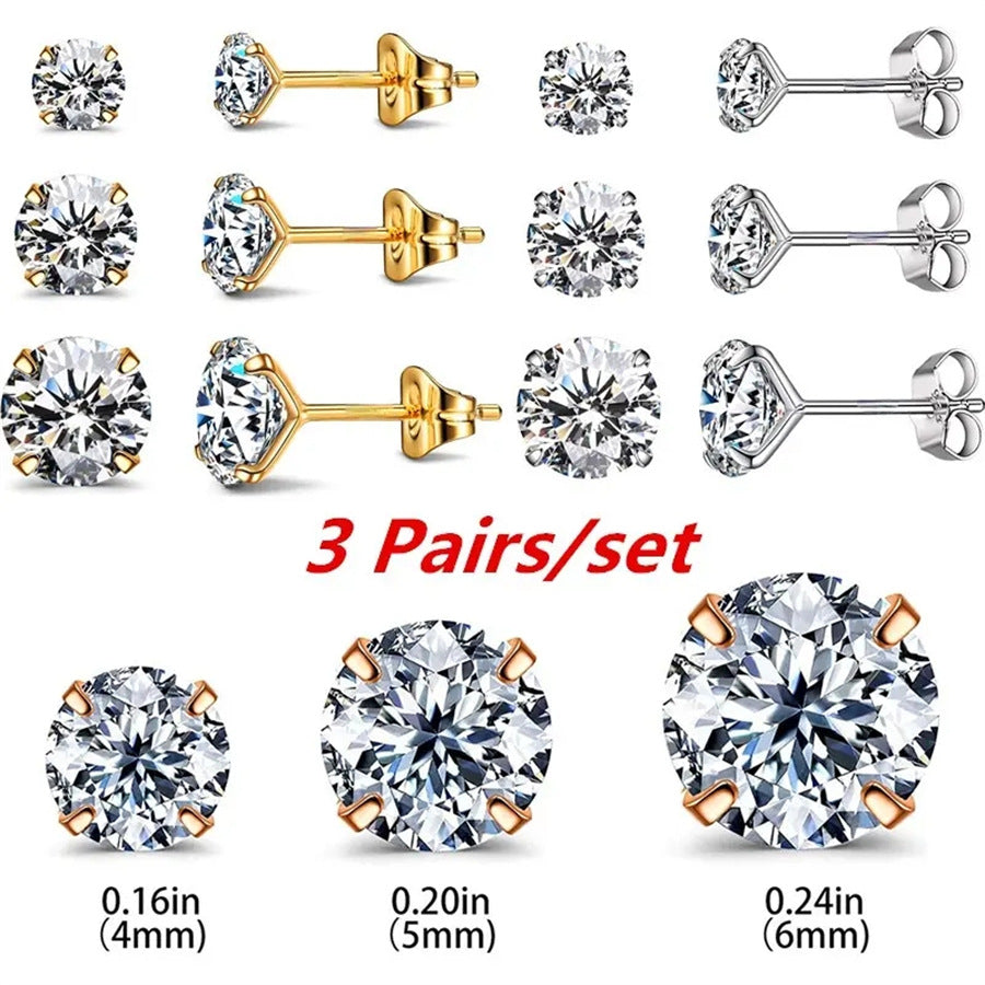 t ✨ Eleganta Zirconia Örhängen 3-Pack