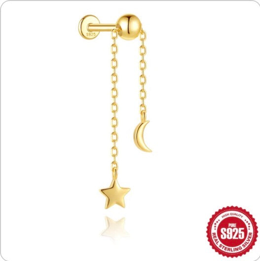 ✨ S925 Piercing med Måne & Stjärna