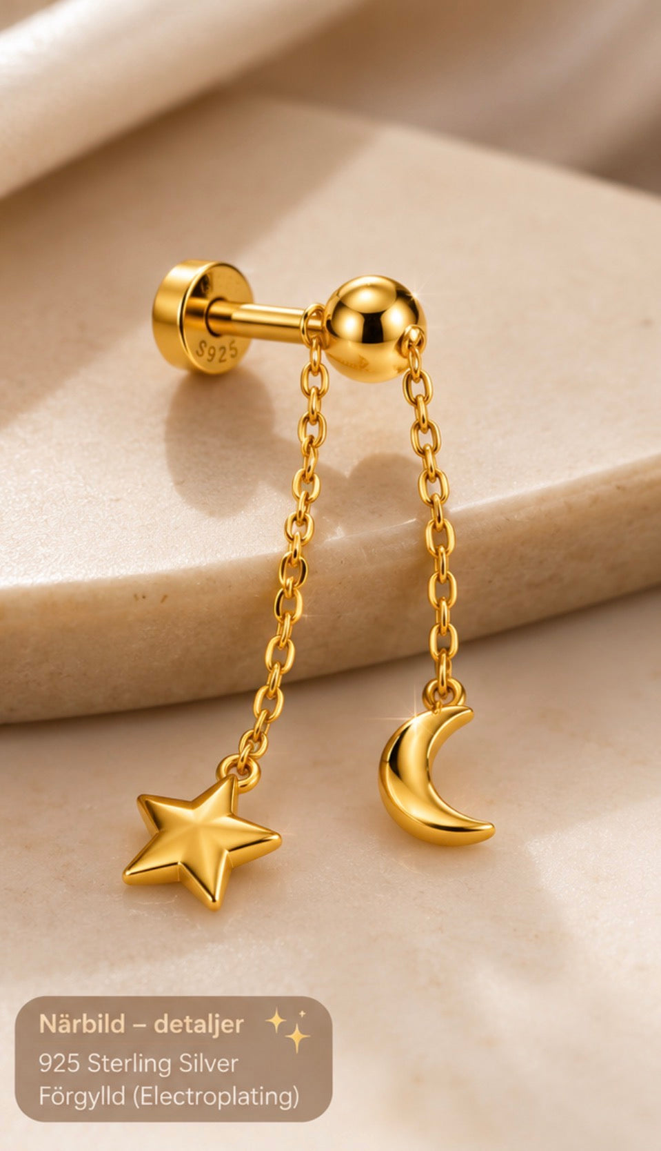 ✨ S925 Piercing med Måne & Stjärna