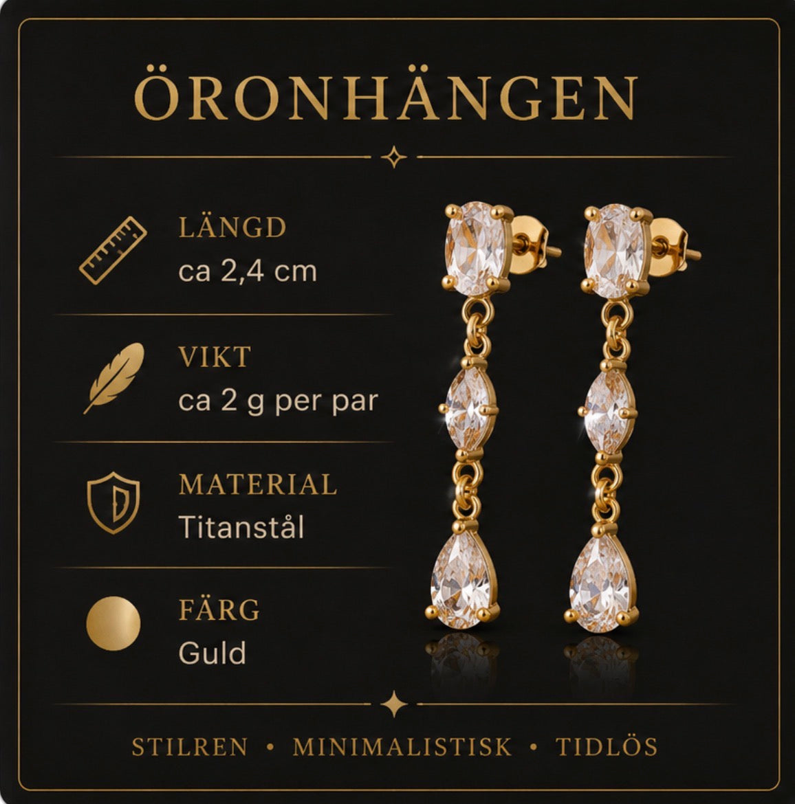 Eleganta Guldörhängen med Kristaller i Titanstål
