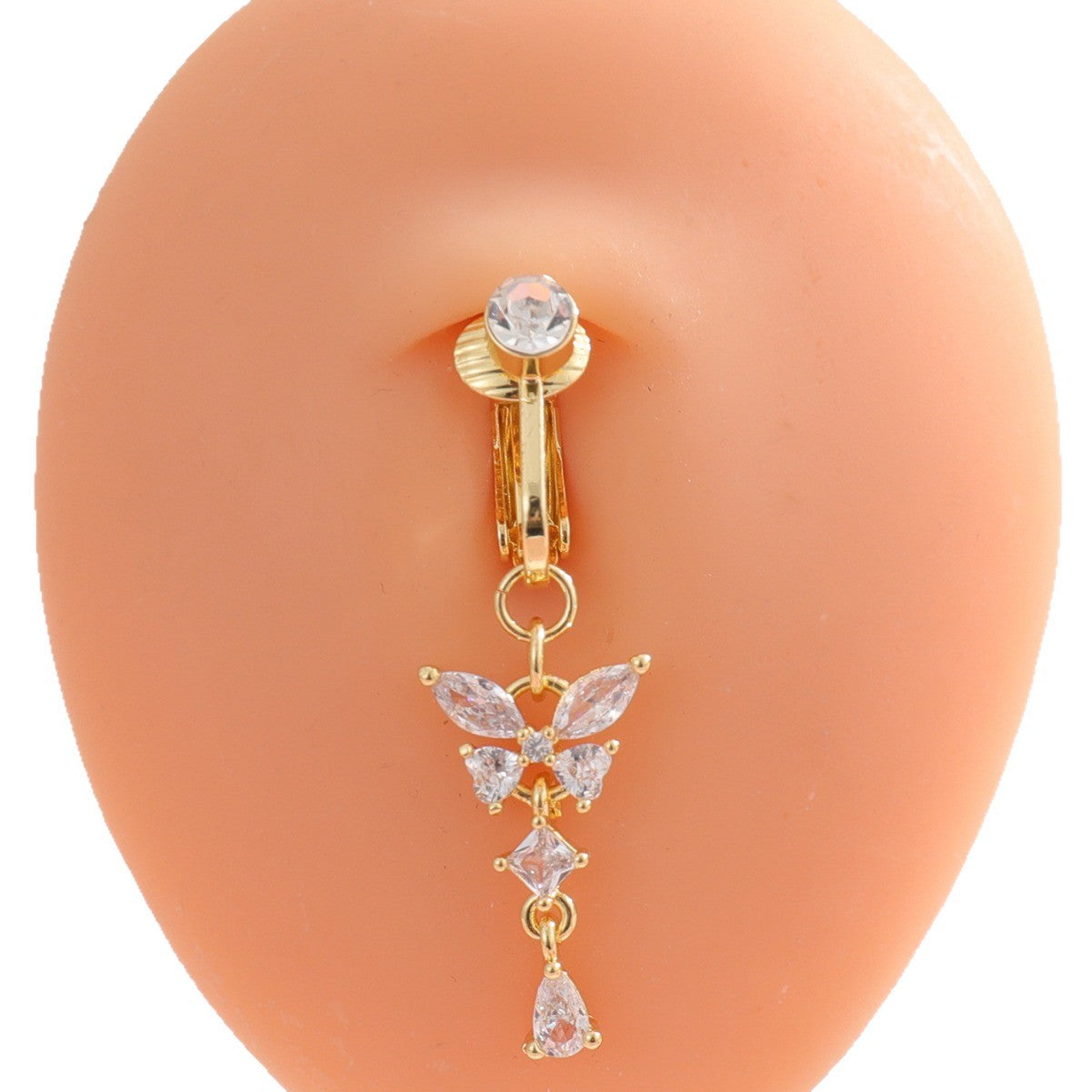 Glittrande fjärilsnavelpiercing